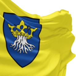 Wappen von Kronstadt auf gelbem Grund